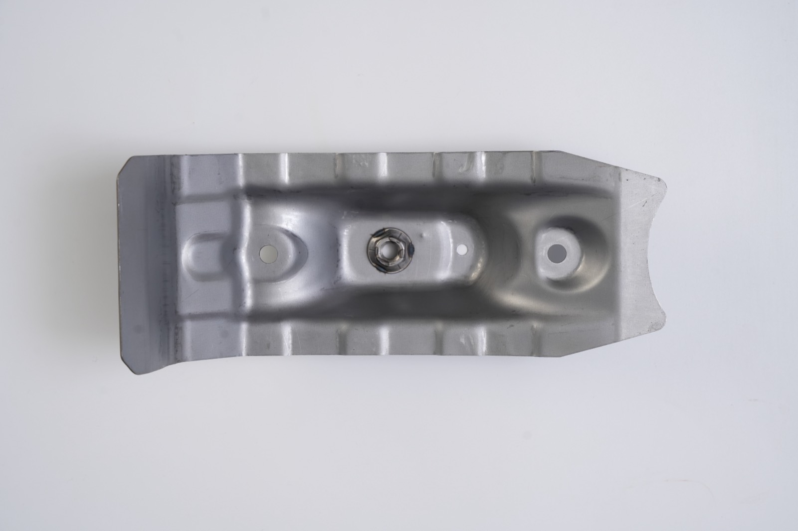 Deep-drawn channel bracket with projection-welded nut