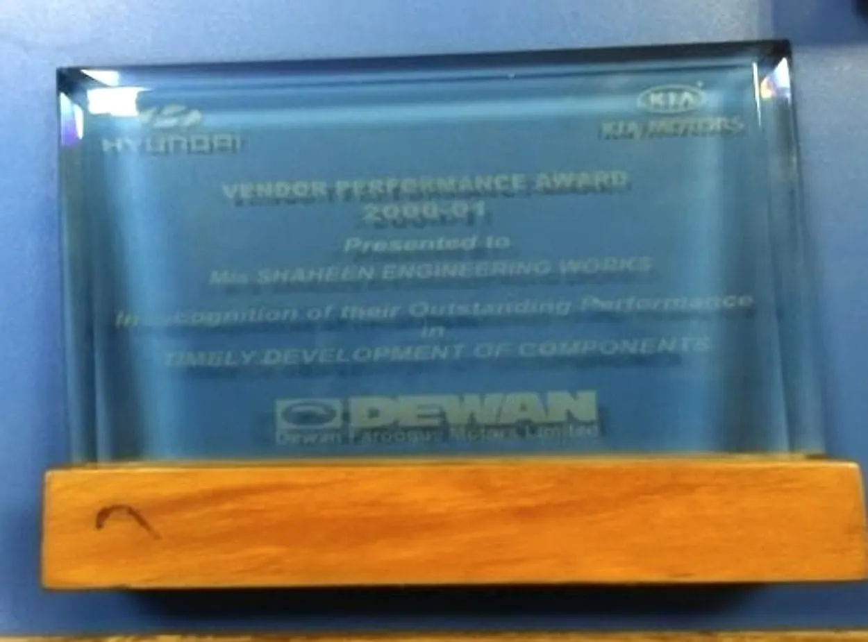 Vendor Performance Award, Hyundai / Kia (Dewan Farooque Motors Ltd.), for timely development of components
